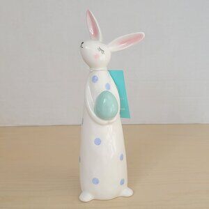 Martha Stewart Ceramic Polka Dot Easter Bunny Rabbit  Blue Egg Figurine 10.5"